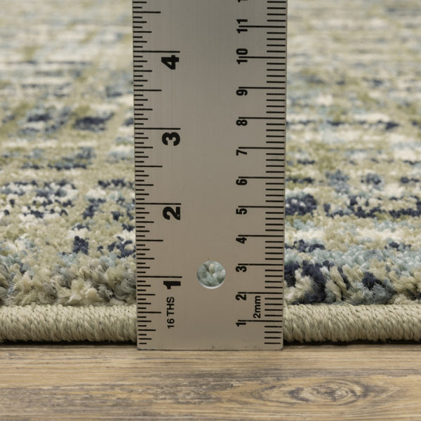 HomeRoots 2' Abstract Power Loom Runner Rug in Soothing Green, Blue, and Beige - Stain Resistant, Durable Design 10' X 13' 509690
