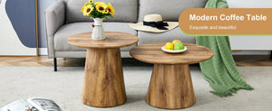 English Elm Nested Round Coffee Table Set Two Piece Wood Grain Veneer for Living Room or Office W2920S00112