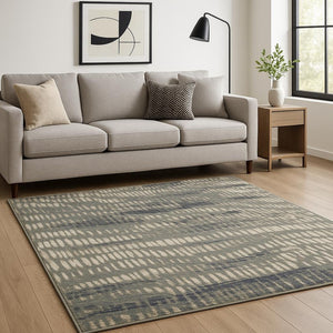 HomeRoots 10' Abstract Power Loom Area Rug in Grey, Beige, Blue & Light Blue - Stain Resistant & Stylish Decor 10' X 13' 509704