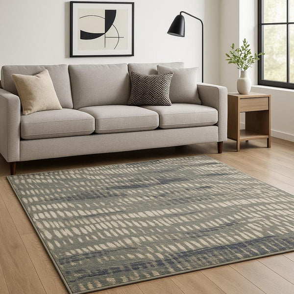 HomeRoots 10' Abstract Power Loom Area Rug in Grey, Beige, Blue & Light Blue - Stain Resistant & Stylish Decor 10' X 13' 509704