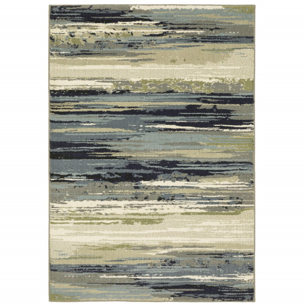 HomeRoots 10' Abstract Power Loom Area Rug in Blue, Green and Beige – Stain Resistant for Modern Spaces 10' X 13' 509711