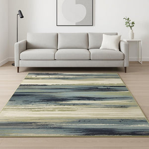 HomeRoots 10' Abstract Power Loom Area Rug in Blue, Green and Beige – Stain Resistant for Modern Spaces 10' X 13' 509711