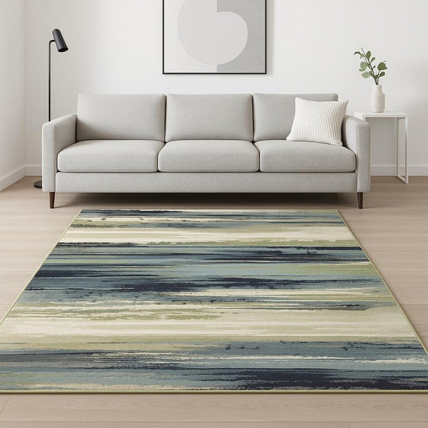 HomeRoots 10' Abstract Power Loom Area Rug in Blue, Green and Beige – Stain Resistant for Modern Spaces 10' X 13' 509711