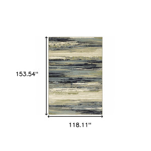 HomeRoots 10' Abstract Power Loom Area Rug in Blue, Green and Beige – Stain Resistant for Modern Spaces 10' X 13' 509711