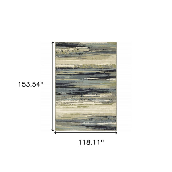 HomeRoots 10' Abstract Power Loom Area Rug in Blue, Green and Beige – Stain Resistant for Modern Spaces 10' X 13' 509711