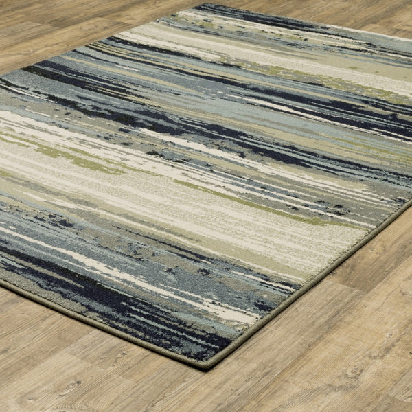HomeRoots 10' Abstract Power Loom Area Rug in Blue, Green and Beige – Stain Resistant for Modern Spaces 10' X 13' 509711