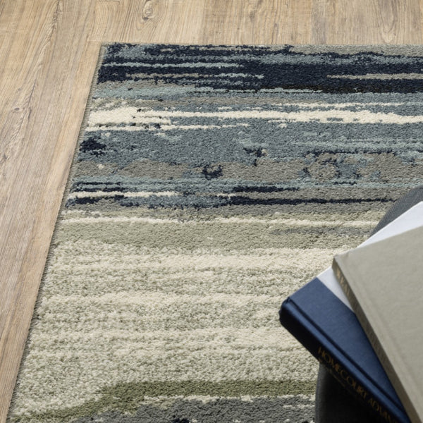 HomeRoots 10' Abstract Power Loom Area Rug in Blue, Green and Beige – Stain Resistant for Modern Spaces 10' X 13' 509711