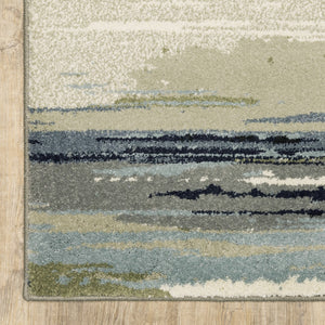 HomeRoots 10' Abstract Power Loom Area Rug in Blue, Green and Beige – Stain Resistant for Modern Spaces 10' X 13' 509711