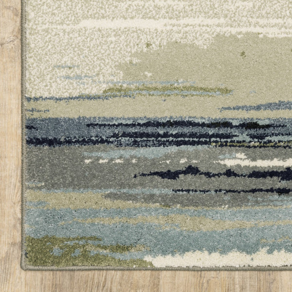 HomeRoots 10' Abstract Power Loom Area Rug in Blue, Green and Beige – Stain Resistant for Modern Spaces 10' X 13' 509711