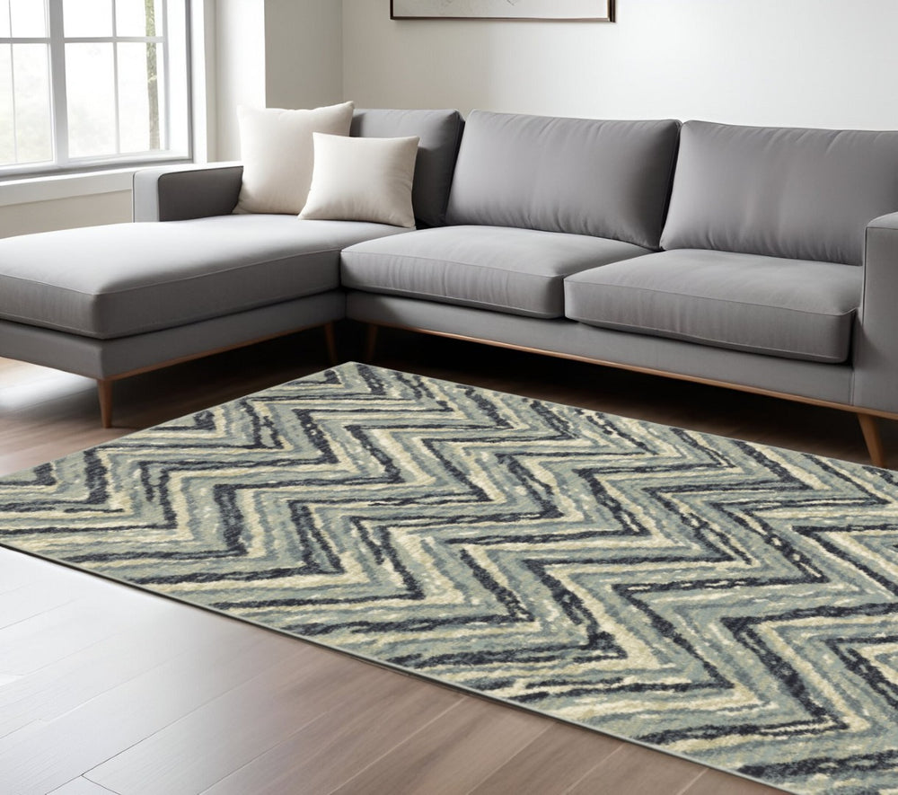 HomeRoots 10' Blue and Ivory Geometric Area Rug - Contemporary Design, Durable, Easy Maintenance for Homes 10' X 13' 509725