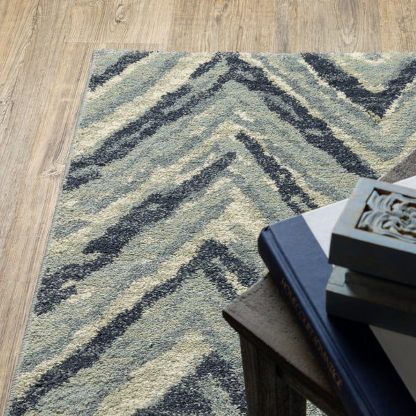 HomeRoots 10' Blue and Ivory Geometric Area Rug - Contemporary Design, Durable, Easy Maintenance for Homes 10' X 13' 509725