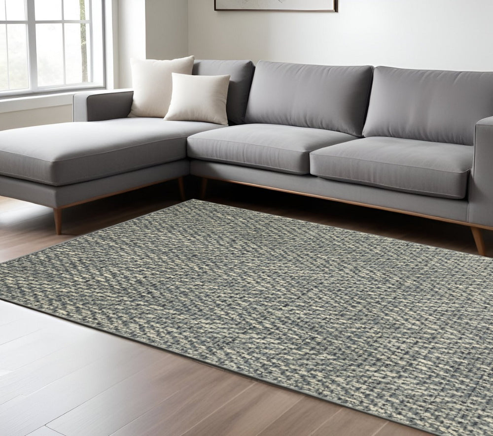HomeRoots 10' Blue and Ivory Geometric Distressed Area Rug - Durable, Soft, Modern Style for High-Traffic Spaces 10' X 13' 509732