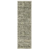 Homeroots 2' X 8' Beige Grey Ivory And Sage Blue Geometric Power Loom Stain Resistant Runner Rug  Polypropylene 509733