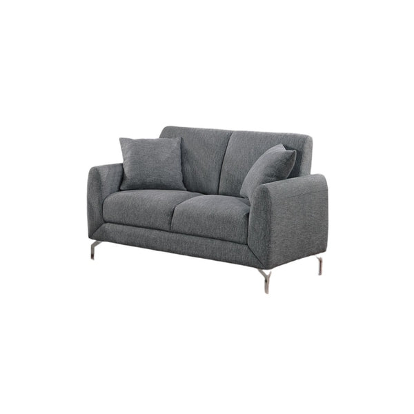 English Elm Elegant Burlap-Like 2pc Sofa Loveseat Set with Chrome Triangle Legs, Tight Seat/Back & Pillows Dark Gray 75 L x 30 W x 21 H B011S01302