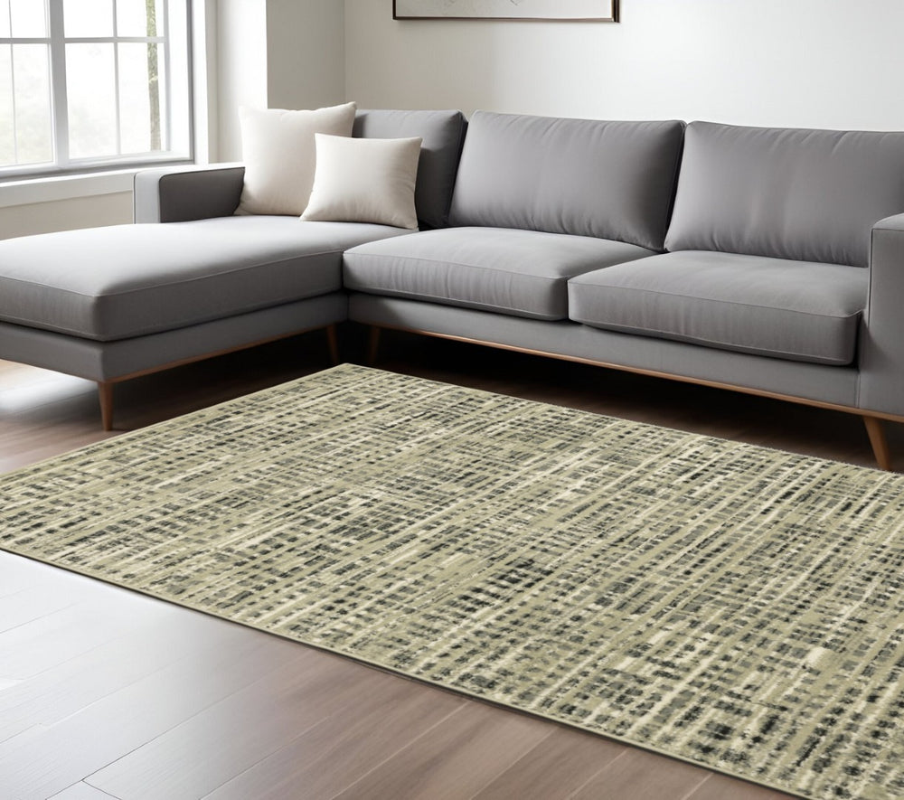 HomeRoots 10' Beige and Gray Geometric Distressed Area Rug - Stylish, Durable, and Perfect for High-Traffic Spaces 10' X 13' 509739