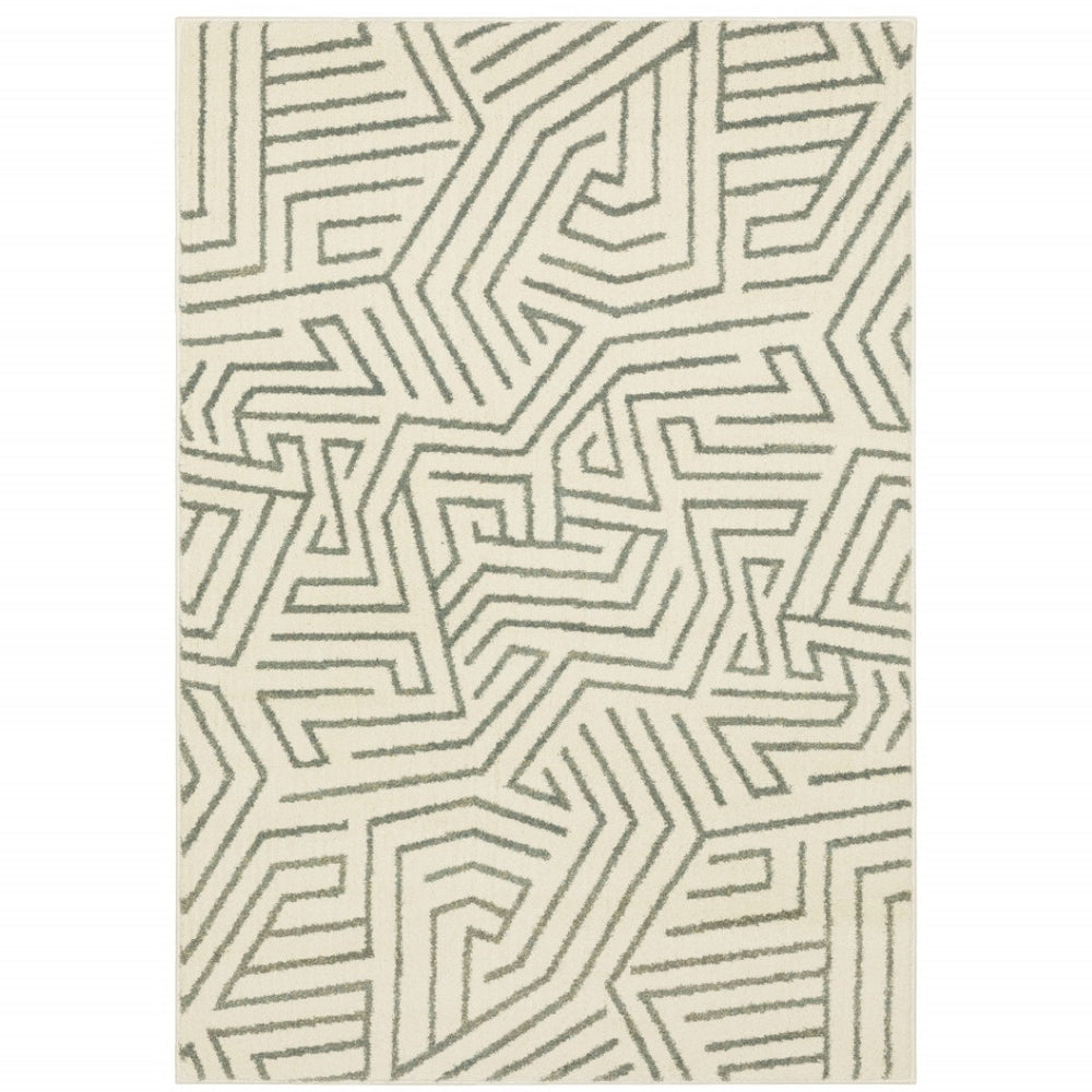 HomeRoots 10' Gray and Ivory Geometric Power Loom Area Rug for Modern Living Spaces - Durable and Stylish 10' X 13' 509746