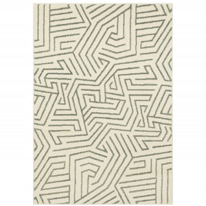 HomeRoots 10' Gray and Ivory Geometric Power Loom Area Rug for Modern Living Spaces - Durable and Stylish 10' X 13' 509746