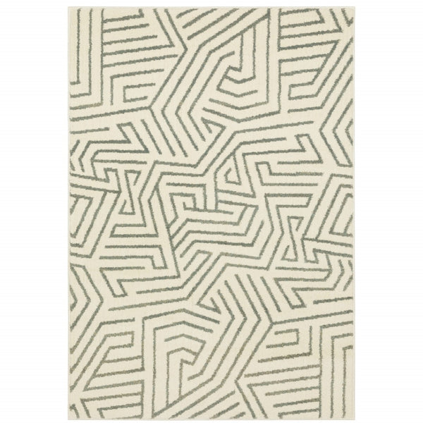 HomeRoots 10' Gray and Ivory Geometric Power Loom Area Rug for Modern Living Spaces - Durable and Stylish 10' X 13' 509746