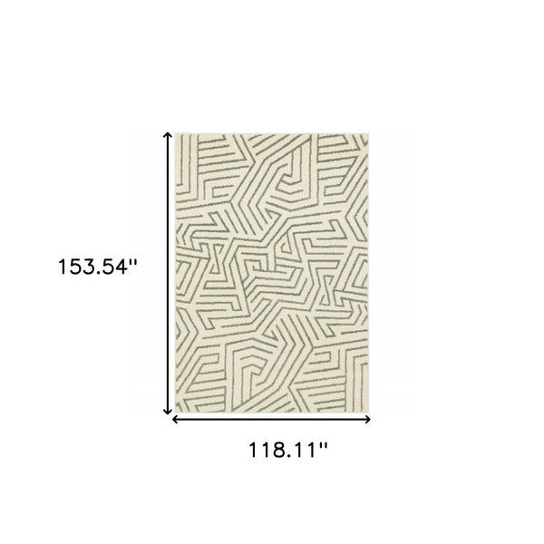 HomeRoots 10' Gray and Ivory Geometric Power Loom Area Rug for Modern Living Spaces - Durable and Stylish 10' X 13' 509746