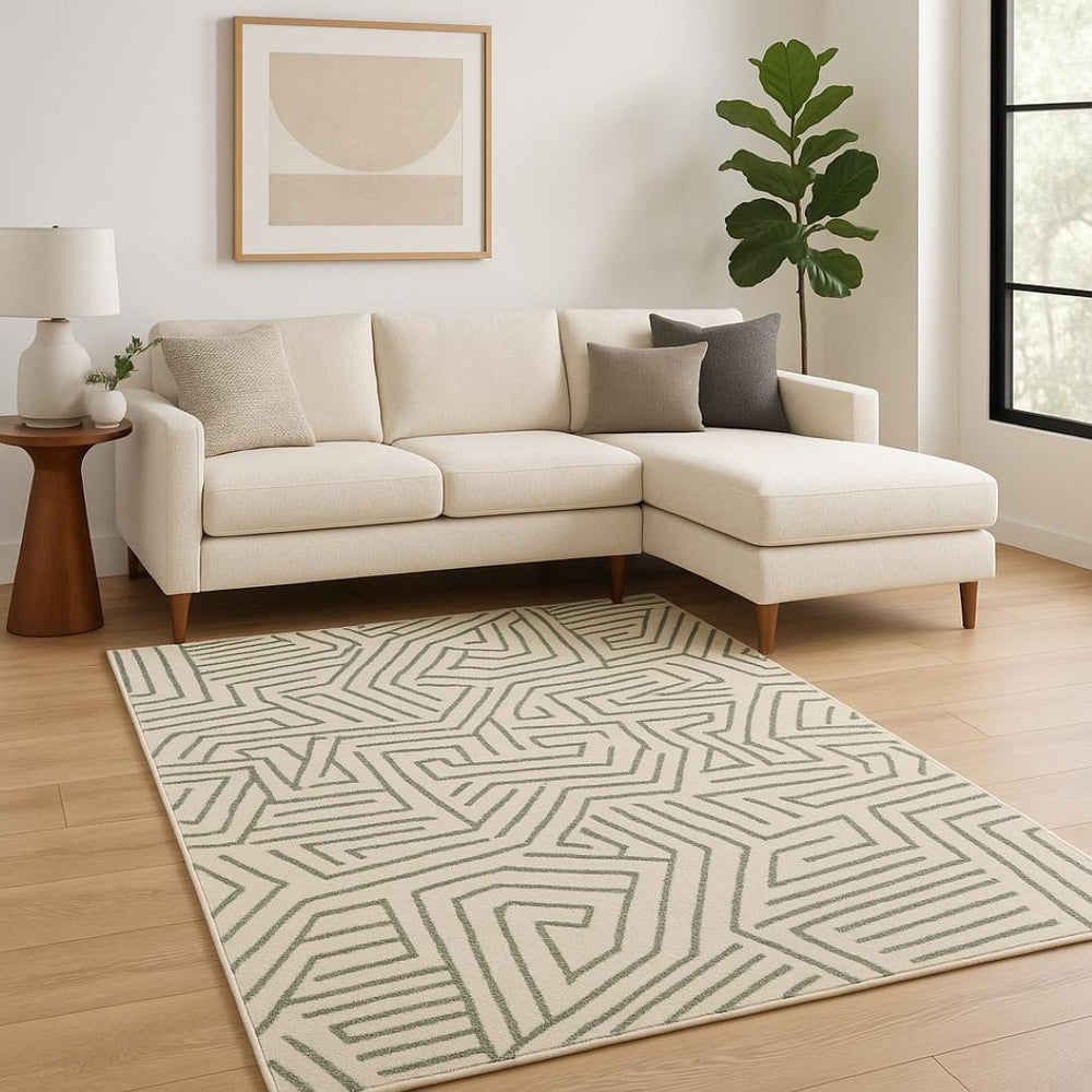 HomeRoots 10' Gray and Ivory Geometric Power Loom Area Rug for Modern Living Spaces - Durable and Stylish 10' X 13' 509746