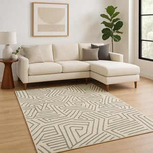 HomeRoots 10' Gray and Ivory Geometric Power Loom Area Rug for Modern Living Spaces - Durable and Stylish 10' X 13' 509746