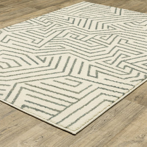 HomeRoots 10' Gray and Ivory Geometric Power Loom Area Rug for Modern Living Spaces - Durable and Stylish 10' X 13' 509746