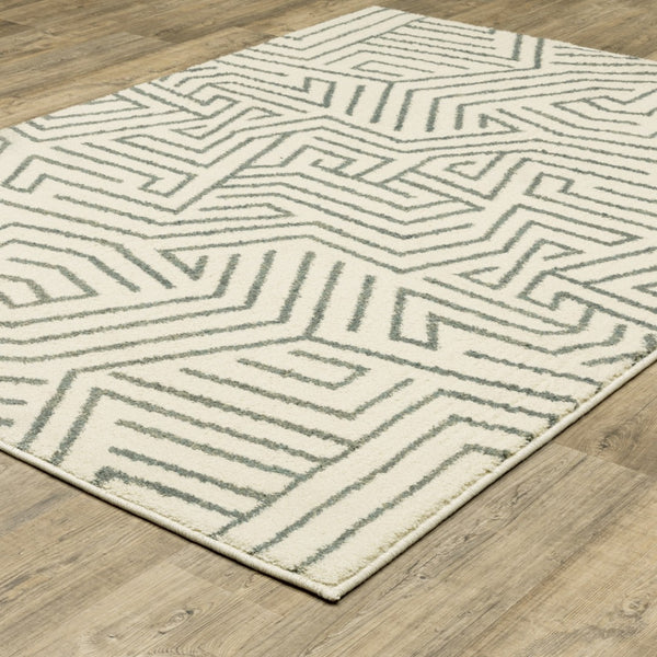 HomeRoots 10' Gray and Ivory Geometric Power Loom Area Rug for Modern Living Spaces - Durable and Stylish 10' X 13' 509746