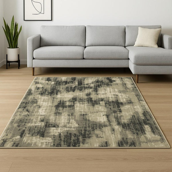 HomeRoots 10' Modern Abstract Area Rug in Grey, Beige, Charcoal & Blue - Stain Resistant for High Traffic Areas 509753