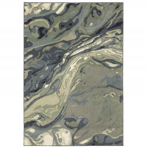 HomeRoots 10' Modern Abstract Area Rug in Calming Blue, Green, and Grey - Stain-Resistant & Durable Design 10' X 13' 509760