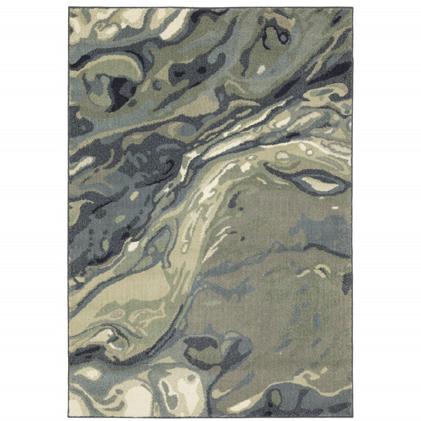 HomeRoots 10' Modern Abstract Area Rug in Calming Blue, Green, and Grey - Stain-Resistant & Durable Design 10' X 13' 509760