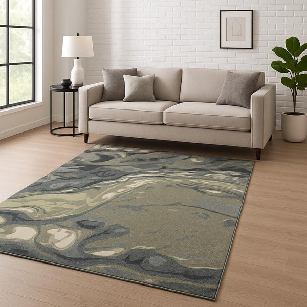 HomeRoots 10' Modern Abstract Area Rug in Calming Blue, Green, and Grey - Stain-Resistant & Durable Design 10' X 13' 509760