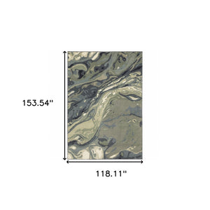 HomeRoots 10' Modern Abstract Area Rug in Calming Blue, Green, and Grey - Stain-Resistant & Durable Design 10' X 13' 509760
