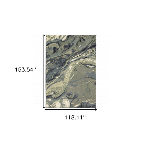 HomeRoots 10' Modern Abstract Area Rug in Calming Blue, Green, and Grey - Stain-Resistant & Durable Design 10' X 13' 509760