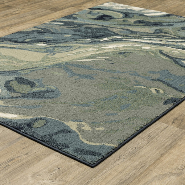 HomeRoots 10' Modern Abstract Area Rug in Calming Blue, Green, and Grey - Stain-Resistant & Durable Design 10' X 13' 509760