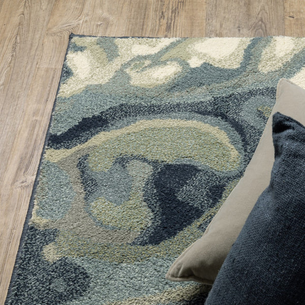 HomeRoots 10' Modern Abstract Area Rug in Calming Blue, Green, and Grey - Stain-Resistant & Durable Design 10' X 13' 509760