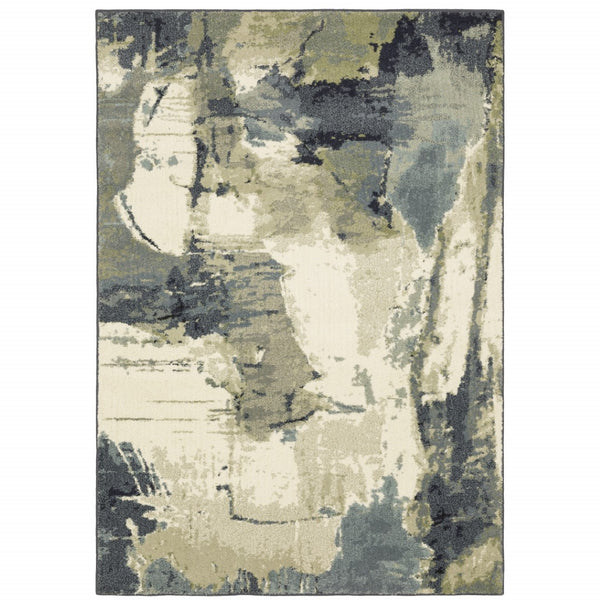 HomeRoots 10' Abstract Area Rug in Blue, Green, and Ivory - Contemporary Design for Stylish Homes and Durability 10' X 13' 509767