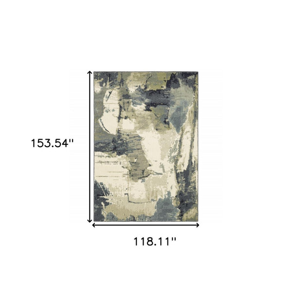 HomeRoots 10' Abstract Area Rug in Blue, Green, and Ivory - Contemporary Design for Stylish Homes and Durability 10' X 13' 509767