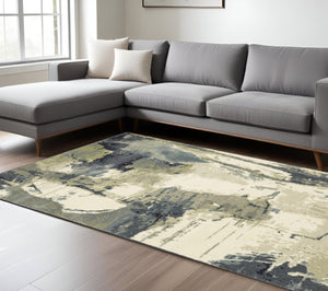 HomeRoots 10' Abstract Area Rug in Blue, Green, and Ivory - Contemporary Design for Stylish Homes and Durability 10' X 13' 509767