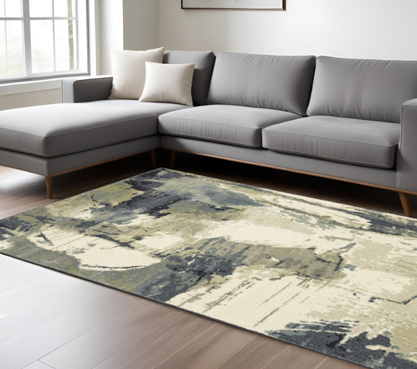 HomeRoots 10' Abstract Area Rug in Blue, Green, and Ivory - Contemporary Design for Stylish Homes and Durability 10' X 13' 509767
