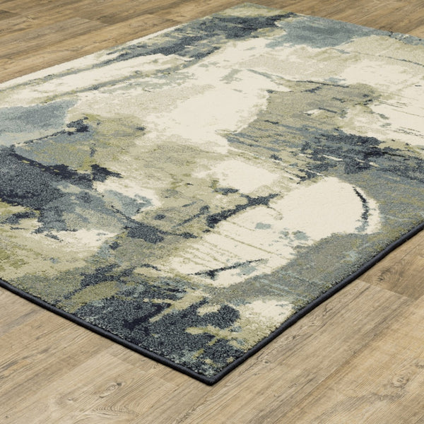 HomeRoots 10' Abstract Area Rug in Blue, Green, and Ivory - Contemporary Design for Stylish Homes and Durability 10' X 13' 509767
