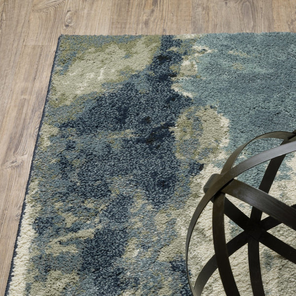 HomeRoots 10' Abstract Area Rug in Blue, Green, and Ivory - Contemporary Design for Stylish Homes and Durability 10' X 13' 509767