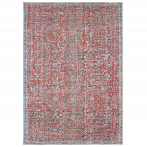 HomeRoots 8' Red and Blue Oriental Power Loom Area Rug - Stain Resistant, Durable, Vintage Charm for Any Space 8' X 11' 509782