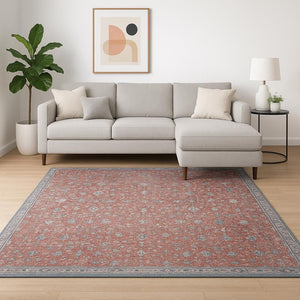 HomeRoots 8' Red and Blue Oriental Power Loom Area Rug - Stain Resistant, Durable, Vintage Charm for Any Space 8' X 11' 509782