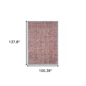 HomeRoots 8' Red and Blue Oriental Power Loom Area Rug - Stain Resistant, Durable, Vintage Charm for Any Space 8' X 11' 509782