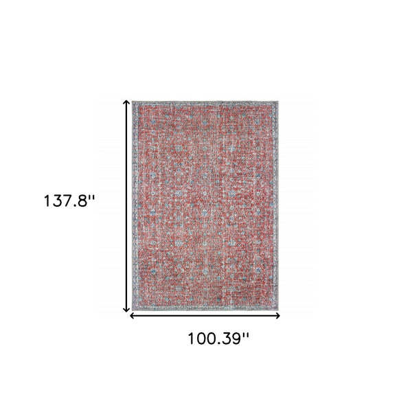 HomeRoots 8' Red and Blue Oriental Power Loom Area Rug - Stain Resistant, Durable, Vintage Charm for Any Space 8' X 11' 509782