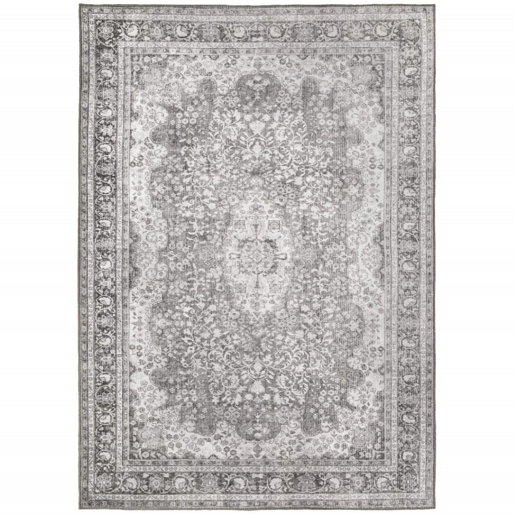 HomeRoots 5' Elegant Grey Oriental Area Rug - Stain Resistant, Durable, Pet-Friendly Design for Any Room 5' X 8' 509790