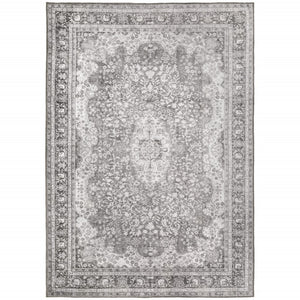 HomeRoots 5' Elegant Grey Oriental Area Rug - Stain Resistant, Durable, Pet-Friendly Design for Any Room 5' X 8' 509790
