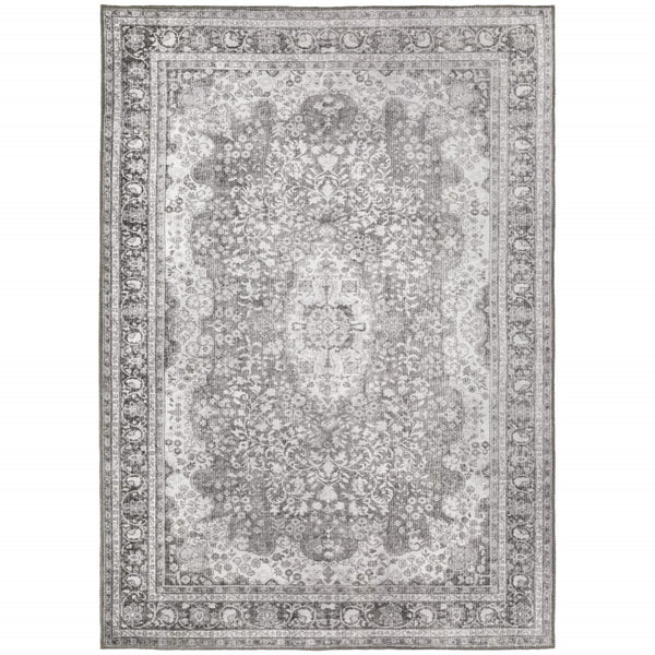 HomeRoots 5' Elegant Grey Oriental Area Rug - Stain Resistant, Durable, Pet-Friendly Design for Any Room 5' X 8' 509790
