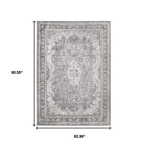 HomeRoots 5' Elegant Grey Oriental Area Rug - Stain Resistant, Durable, Pet-Friendly Design for Any Room 5' X 8' 509790
