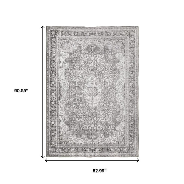 HomeRoots 5' Elegant Grey Oriental Area Rug - Stain Resistant, Durable, Pet-Friendly Design for Any Room 5' X 8' 509790